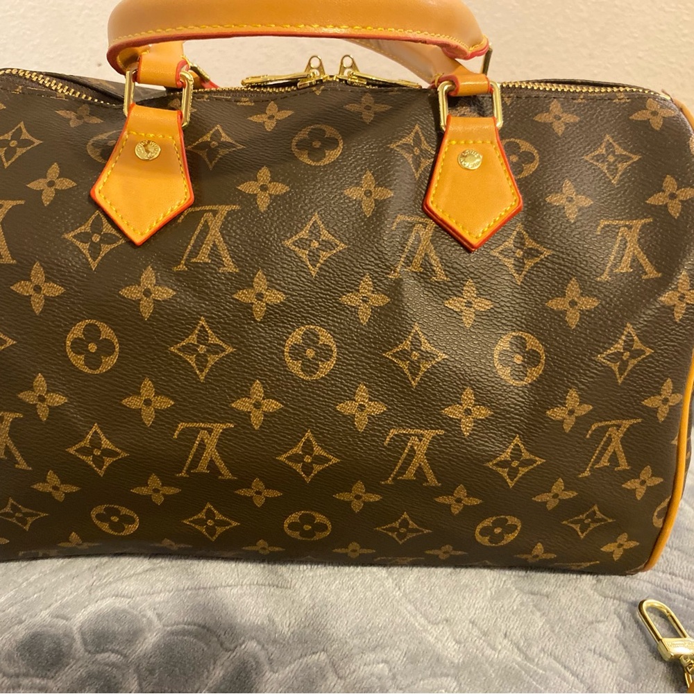 Fashion Bag Monogram Speedy-Style Brown Canvas Top-Handle Bag - Picture 16 of 16